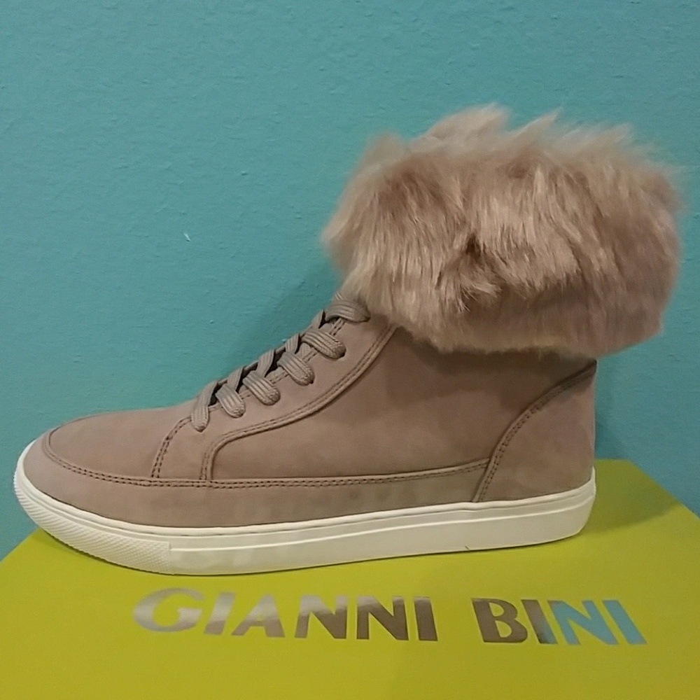 Gianni Bini Lainden Suede Faux Fur Trim Sneakers - Picture 1 of 6